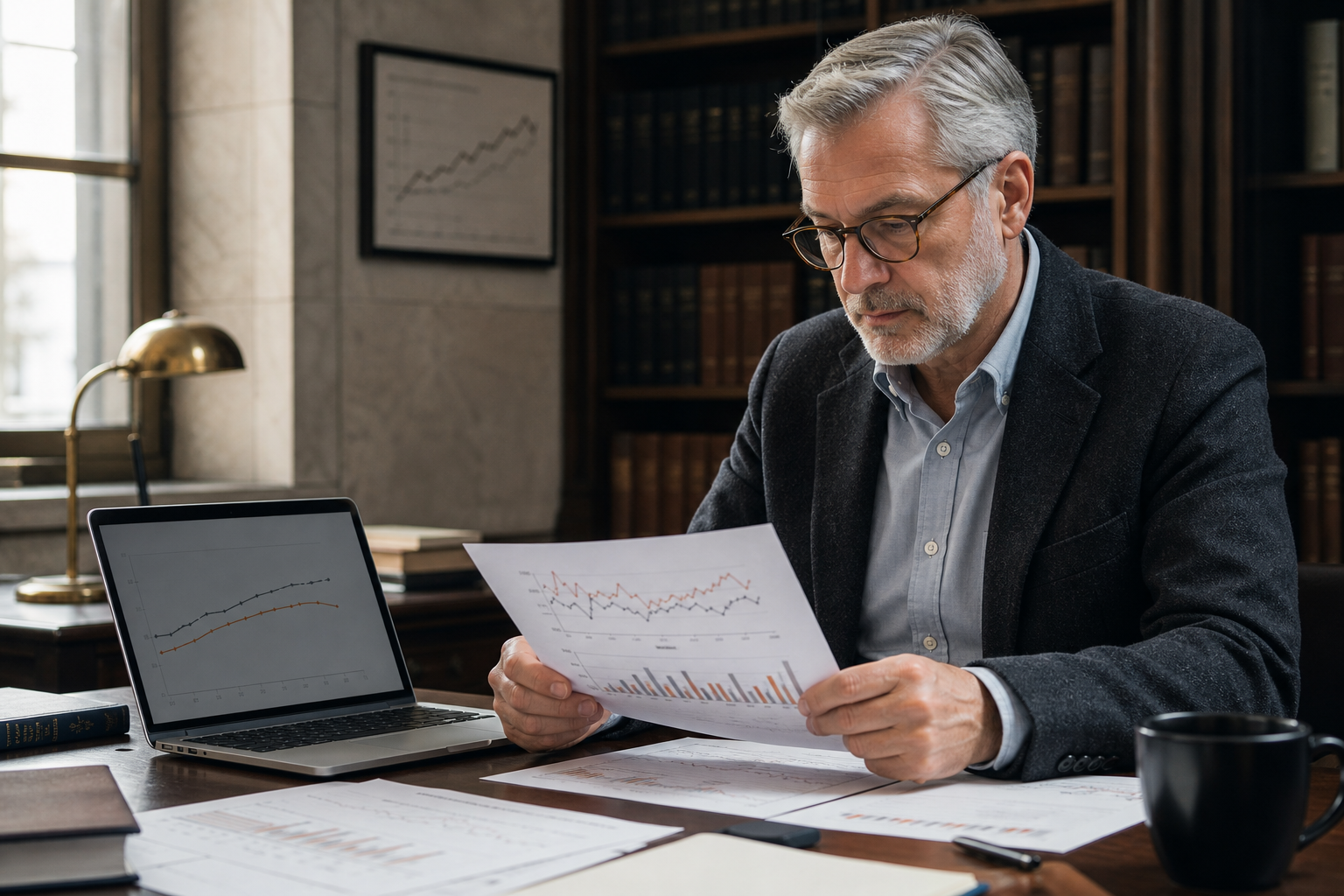 Economist reviewing inflation charts and yield data